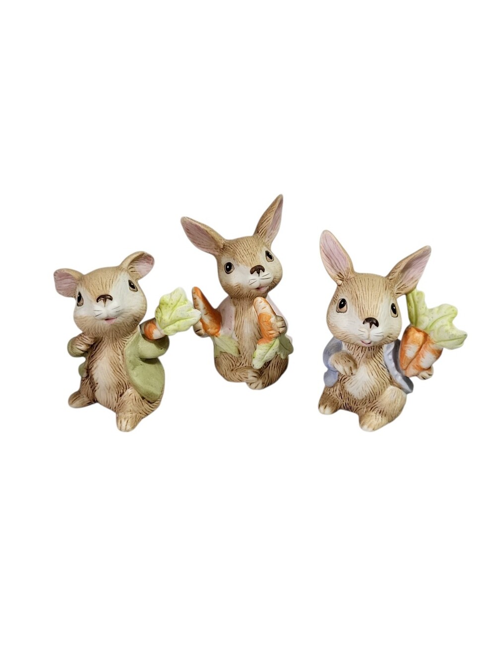 Vintage Homco Set 3 Bunny Rabbits & Carrots Figurines Home Interior 1410 Taiwan